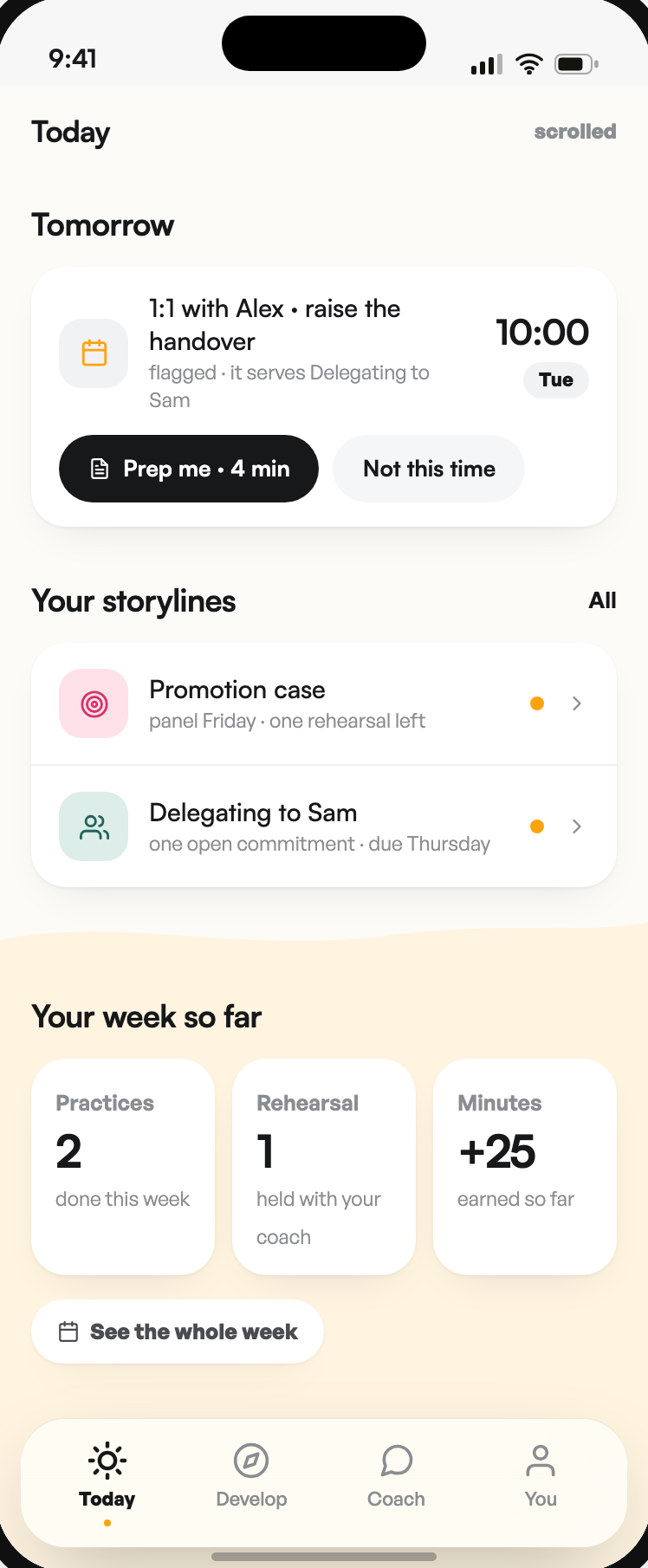 Storylines and weekly progress